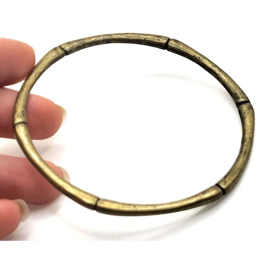 Vintage 70s Brass Bamboo Bracelet Bangle 2.55in dia